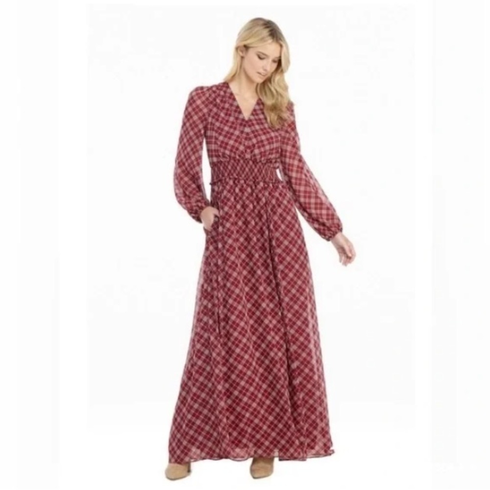 Gal Meets Glam Robyn Red Tartan Plaid Maxi Dress